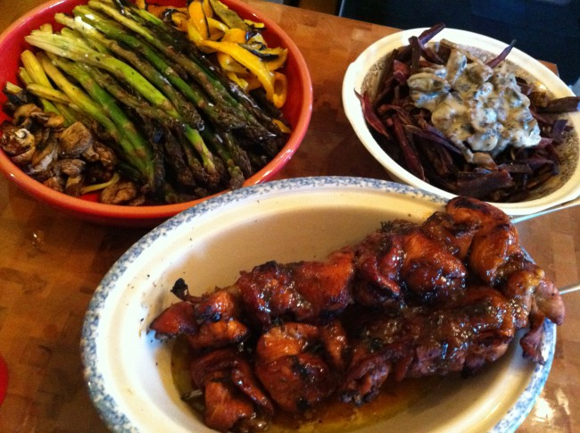 Hawaiian Sweet Potato Marinated Lime Ginger Chicken and Hawaiian Sweet Potato with Mushroom Bechamel Sauce