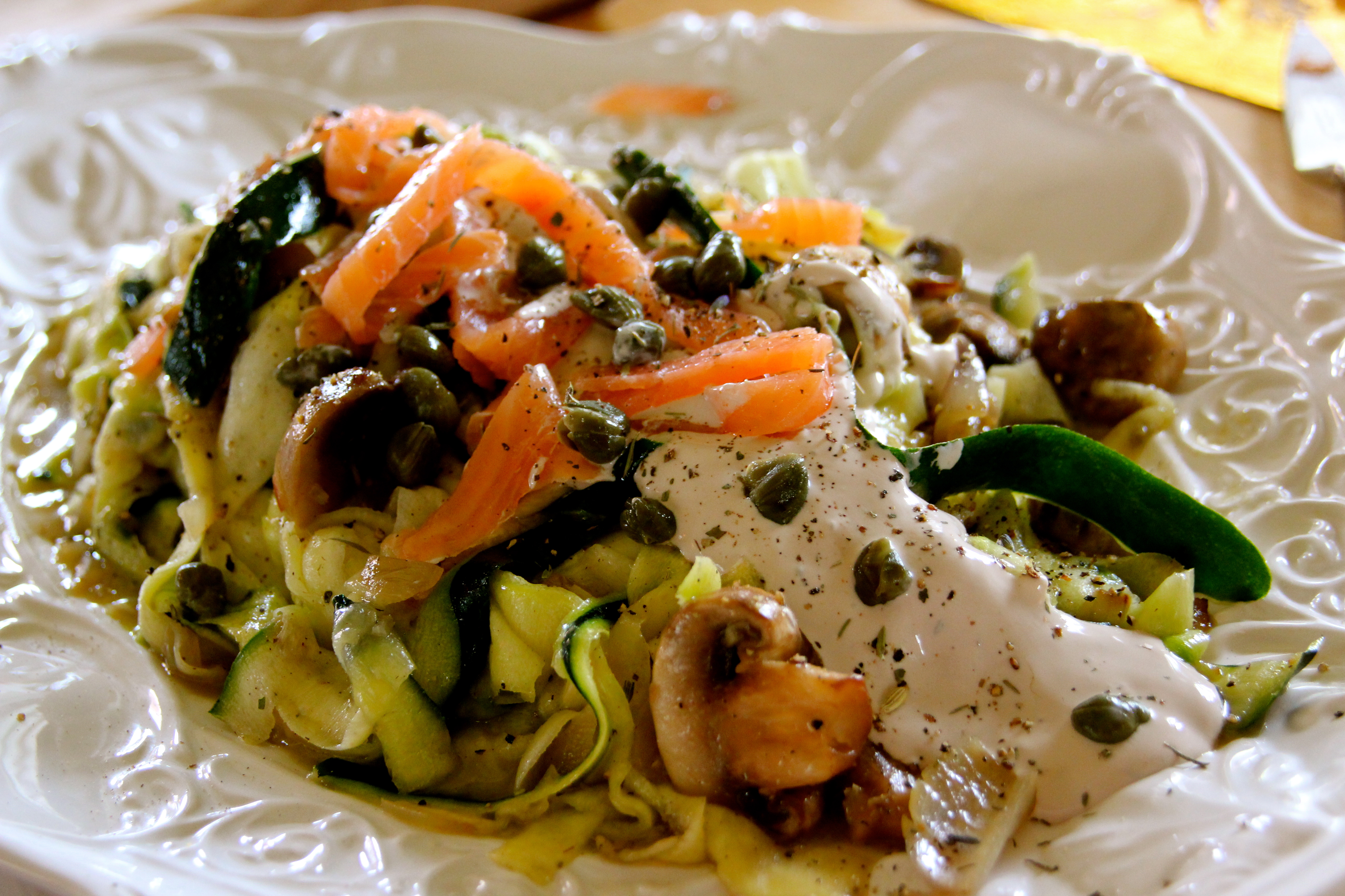 Zucchini Ribbons Mushrooms Shallots , easy summer recipe, vegetarian