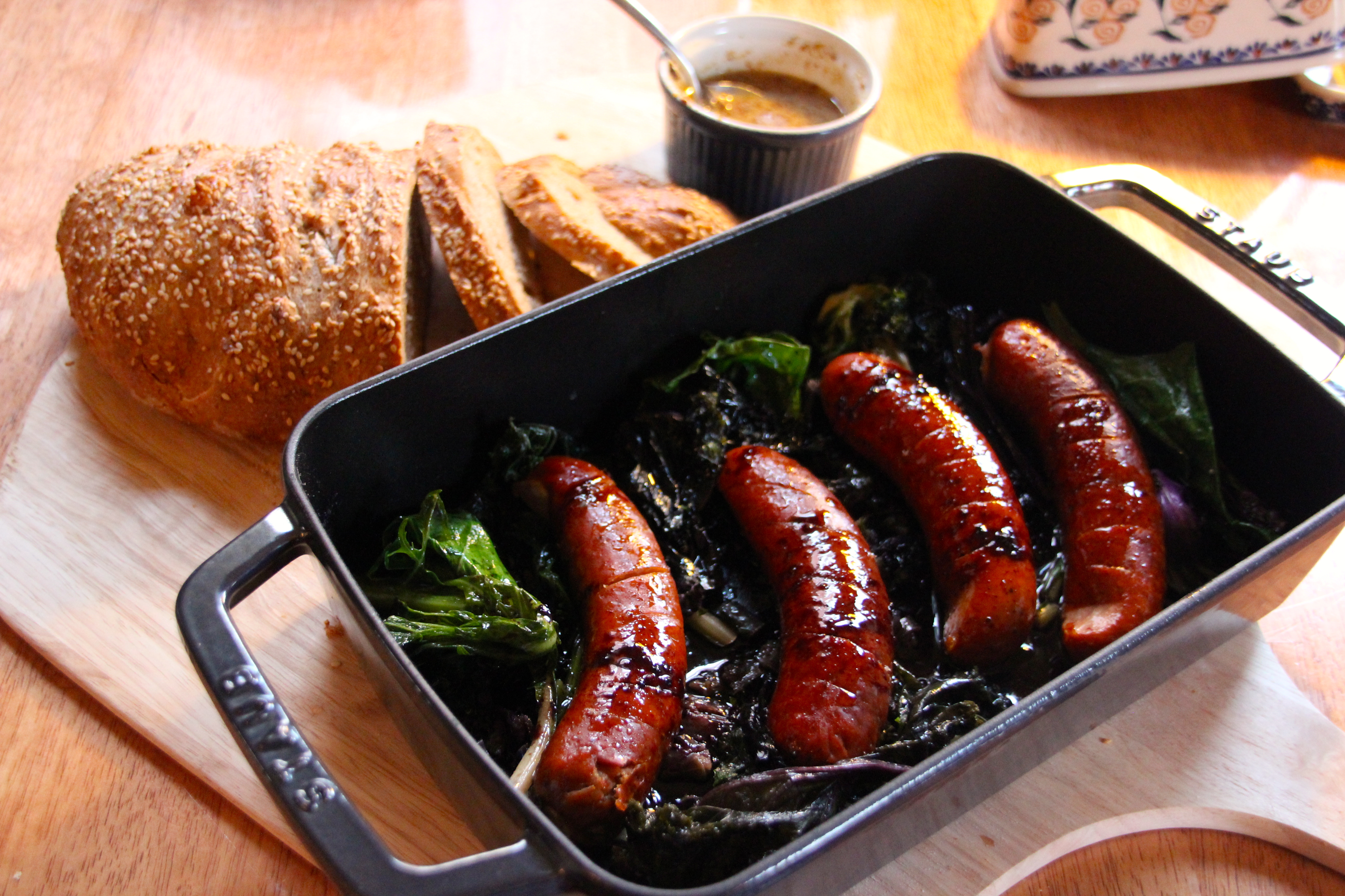 andouille sausage and swiss chard French