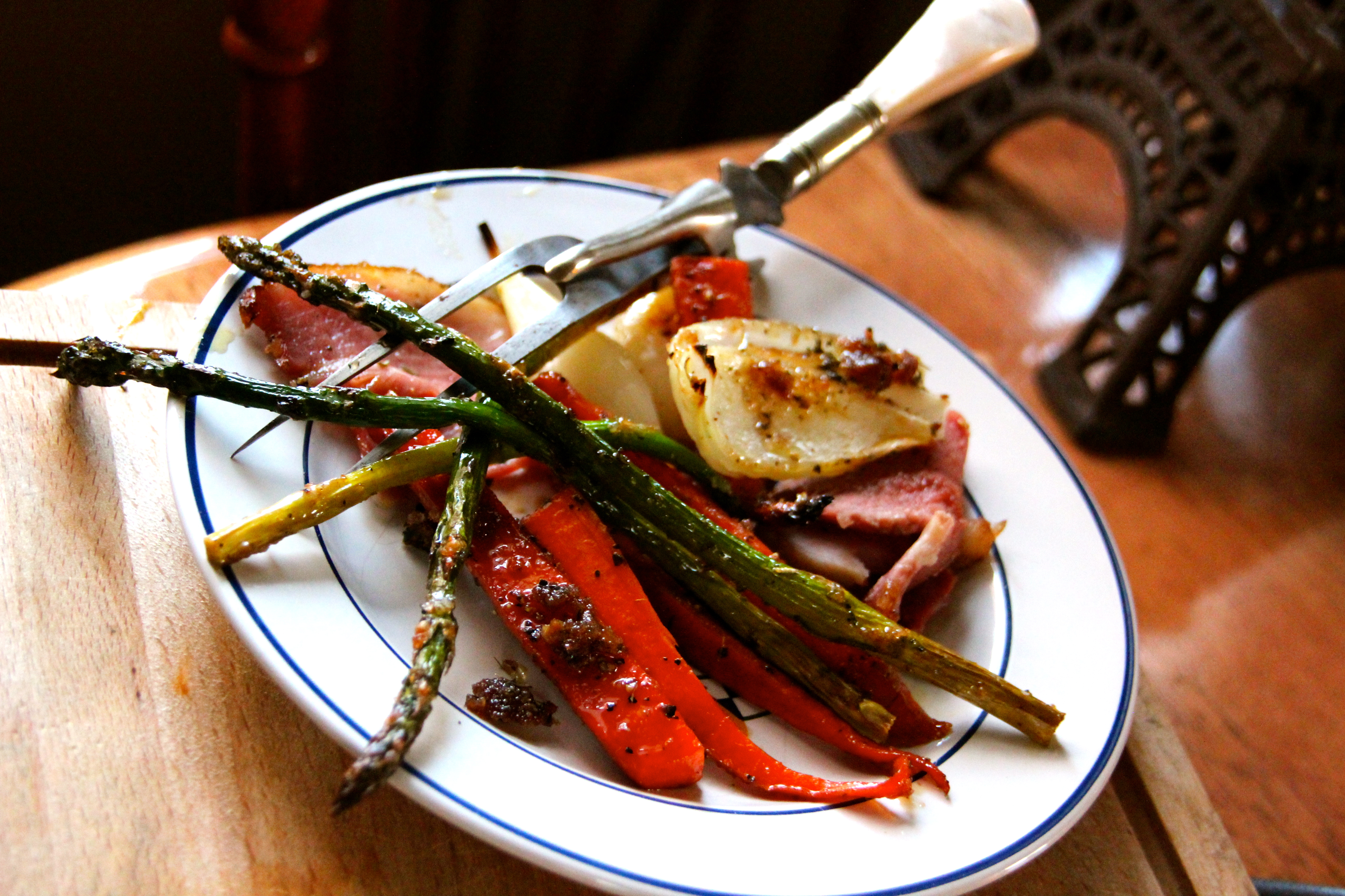 Carotte au Jambon, grilled carrots, asparagus and ham, French, easy recipe